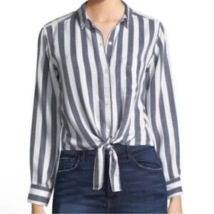 Luna Tuccini Blue/White Striped Tie-Fromt Button Up Size L EUC
